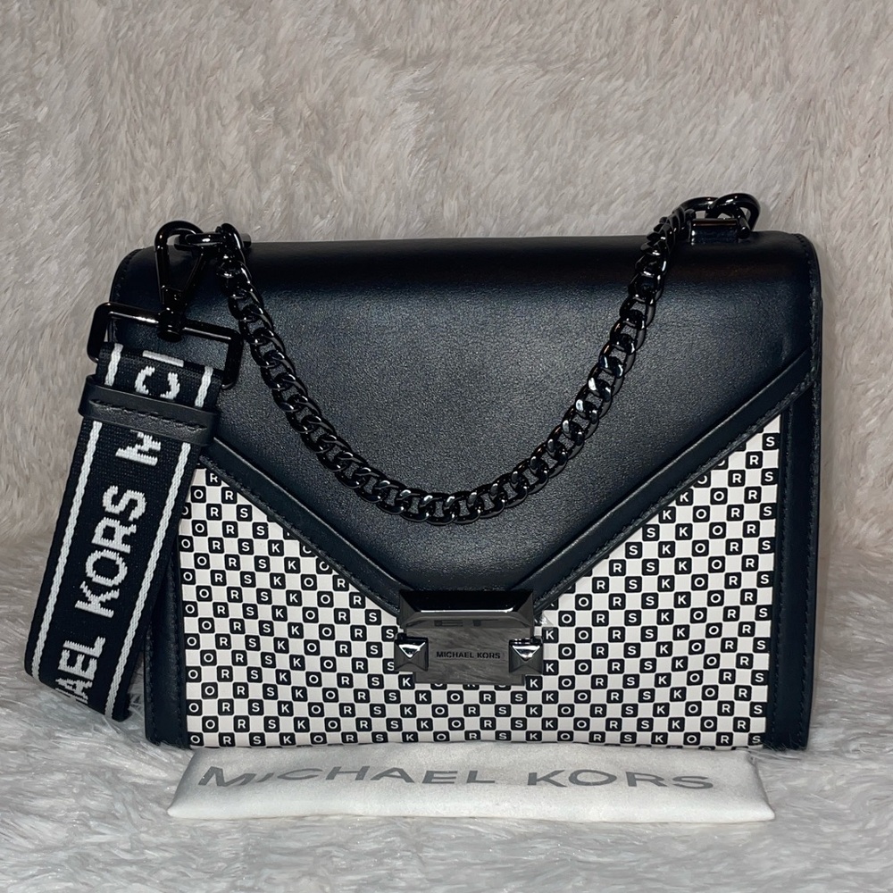New Michael Kors Whitney Large Leather Checkerboard Logo Shoulder Crossbody Bag
